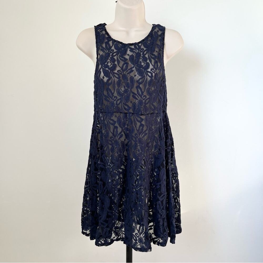 Vintage Free People Lace Dress Blue Size XS Floral Lace Sheer Coverup